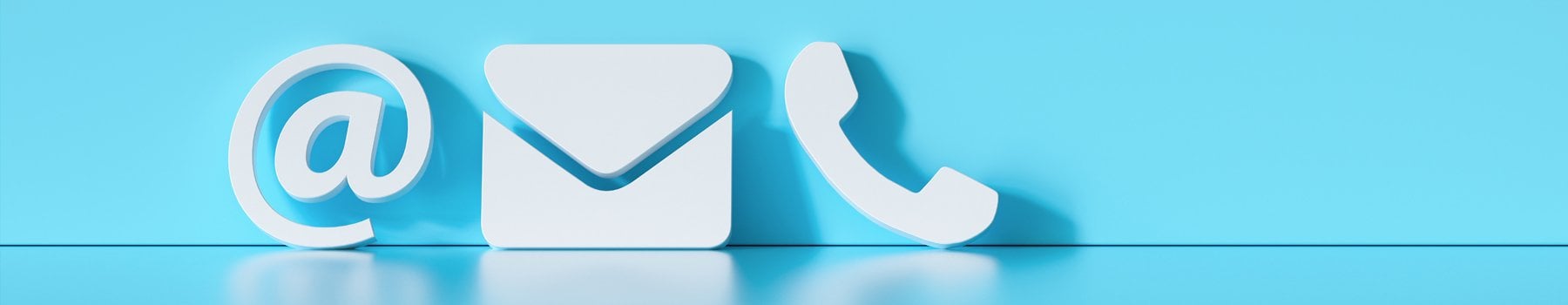 Email, post and telephone icons on a light blue background